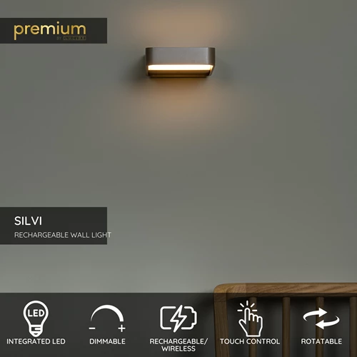 Lucide SILVI - Rechargeable Wall light - Battery pack - LED Dim. - 1x3,7W 2700K - Coffee | Premium - USP